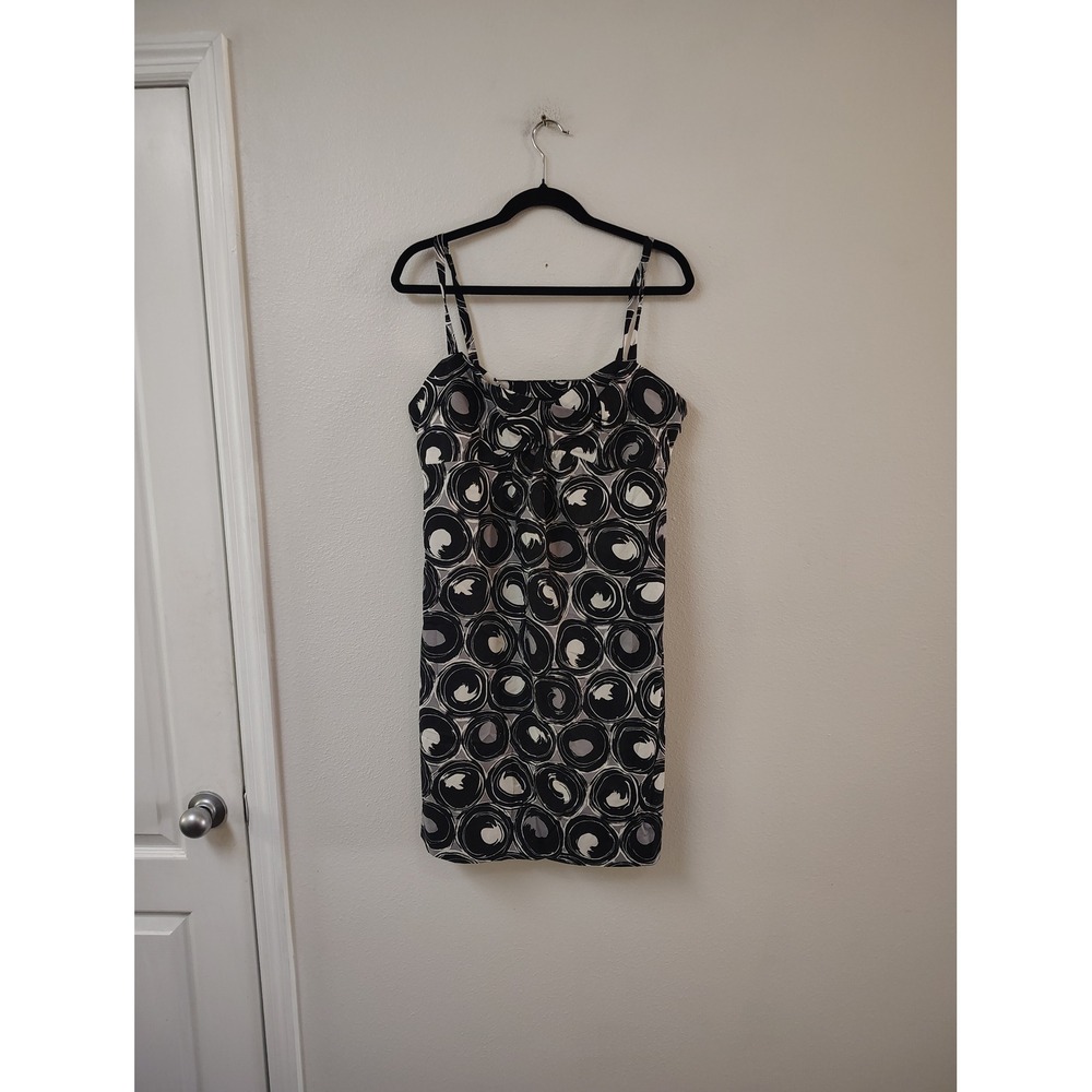 New York & Company Black White Abstract Swirl Sheath Dress Womens 12 Mini Cotton